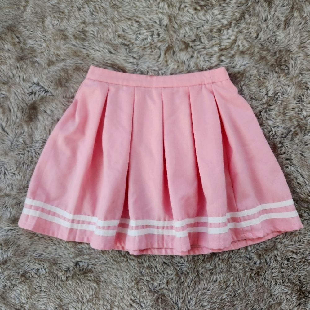 Hot Topic Pleated Striped Pink Mini Skirt Size Small